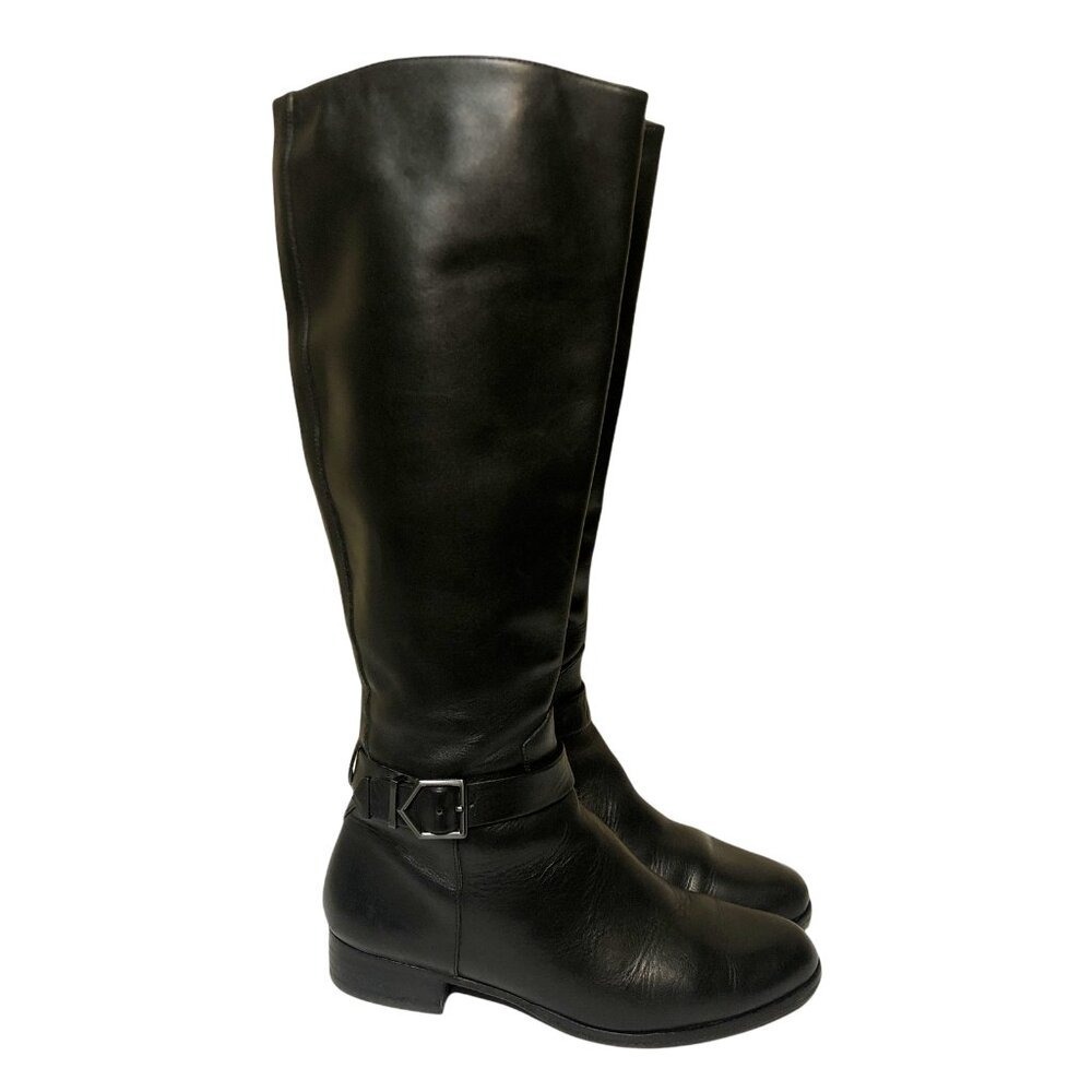 Via Spiga Womens Black Tall Leather Zip Closure Riding Boots Size 6 M /‎ EU 36